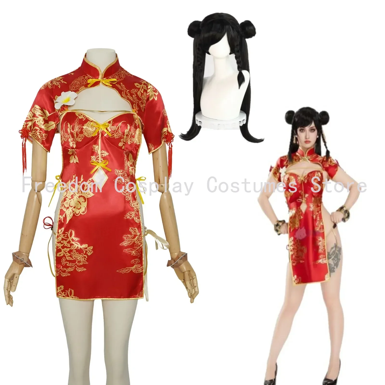 

Street Fighter Chun Li Cosplay Game Costume Women Sexy Red Cheongsam Suit Halloween Carnival Party Uniform Dress Comic Con Gown