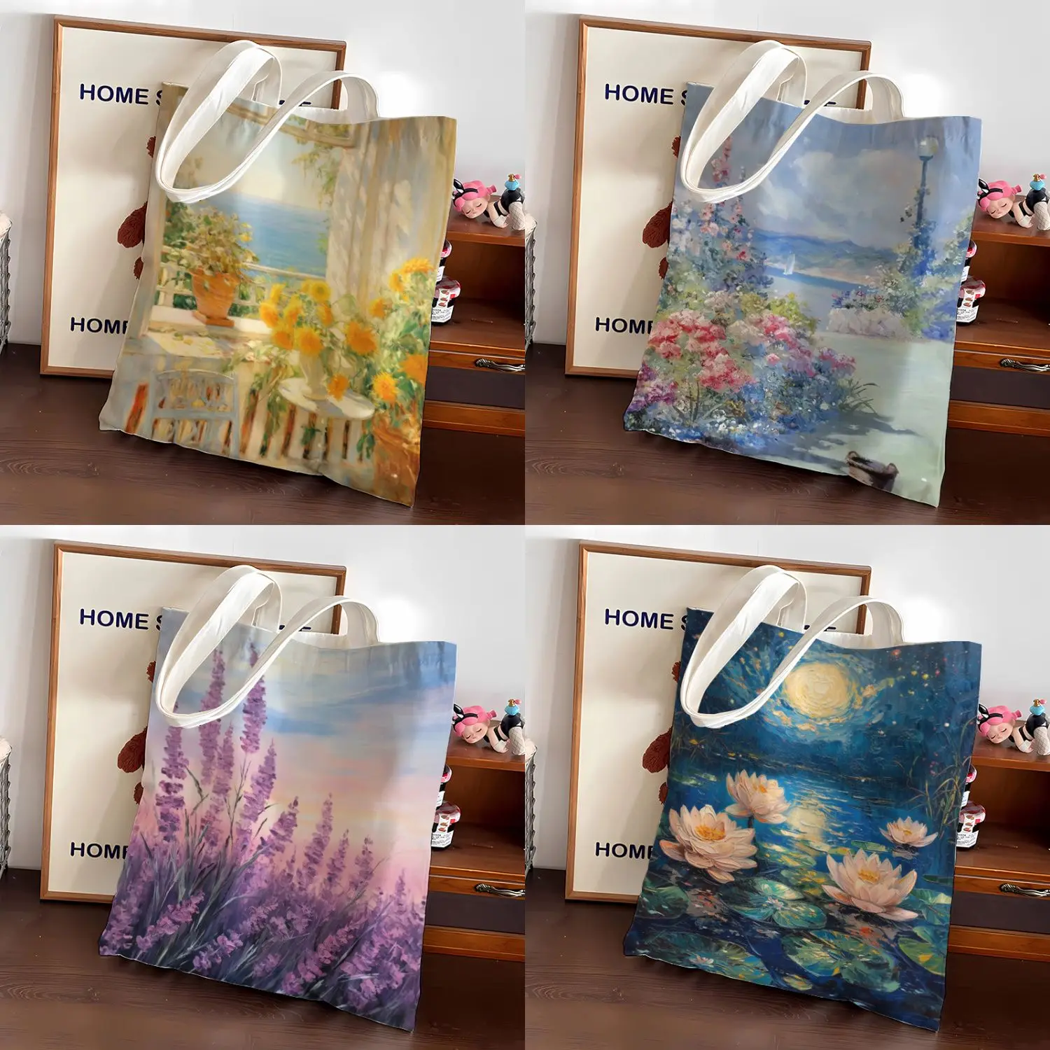 レトロな芸術的なキャンバス収納バッグ、学生文房具収納バッグ、大容量、ハンドヘルド