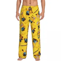 Custom Printed Cartoon Animation Minions Pajama Pants Men Sleep Sleepwear Bottoms with Pockets