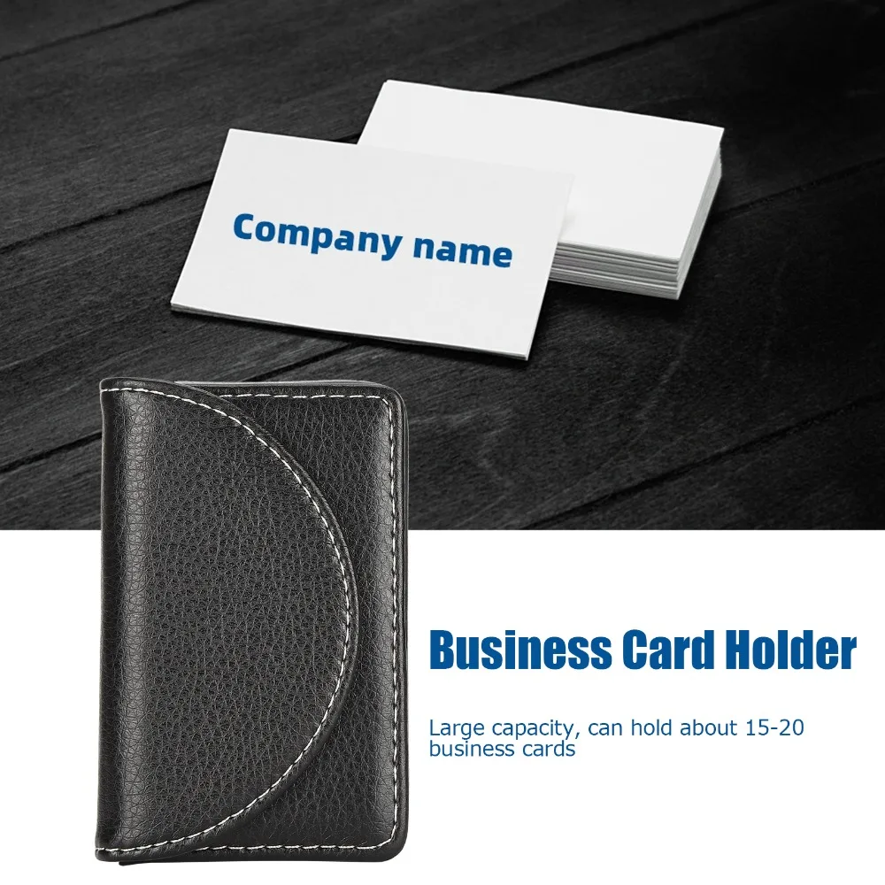 Leather Business Card Holder Litchi Texture Semi Circular Card Case Magnetic Invisible Closure Leather Holder Business Present