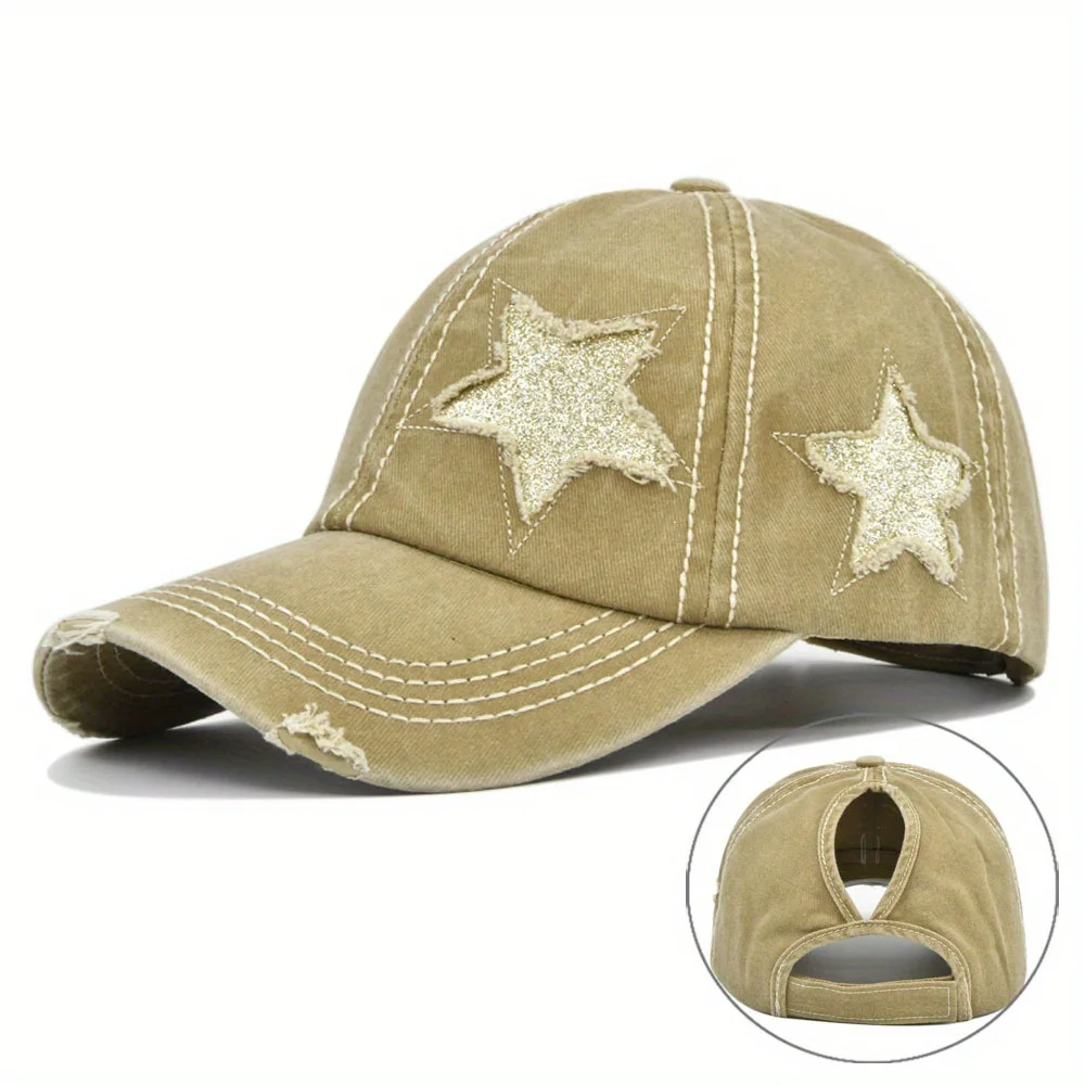 Gorra de béisbol desgastada para hombre y mujer, gorro con cola de caballo, Flash Star, a la moda, para el sol, ciclismo al aire libre, viajes, Hikin