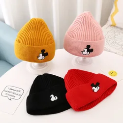 Disney Mickey Mouse Knitted Hat Anime Cute Cartoon Mickey Mouse Embroidered Winter Warm Hat Children's Pullover Cap Birthday Gif