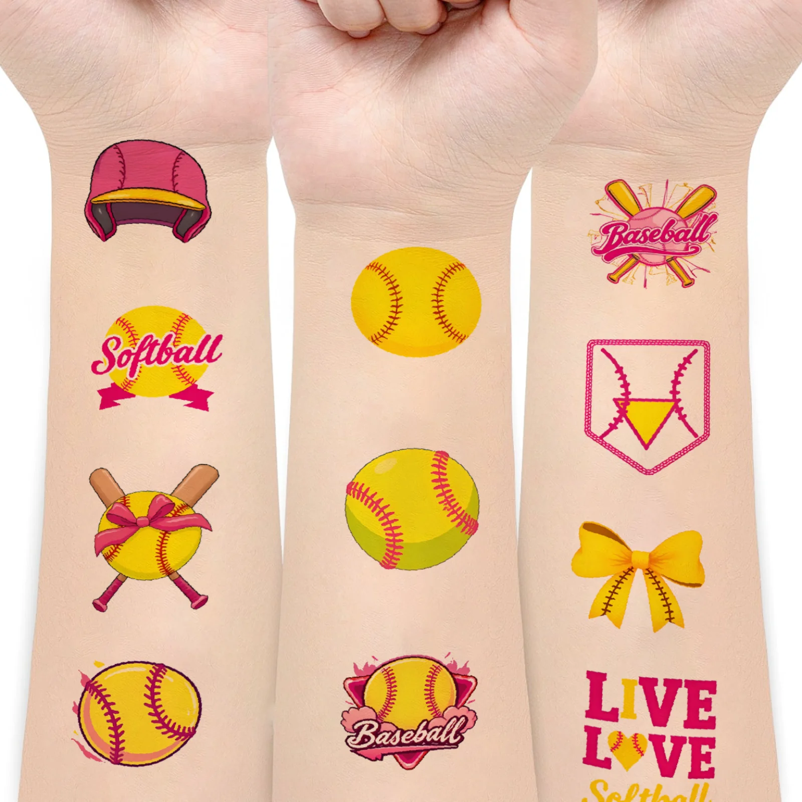 

54pcs Temporary Tattoo Helmet Cartoon Softball Player Waterproof Long-lasting Body Stickers For Adults Men
