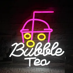 Bubble Tea Neon Light Sign Bar LED Neon Light Coffee Shop Light Wall Sign Tea Shop Welcome Sign Hanging Night Bed room 33X33CM