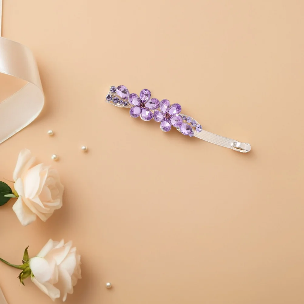 

2pcs Rhinestone Hair Clip Purple: Mini Crystal Barrettes For Women Girls Styling Clips Pins French Hair Accessories Bridal