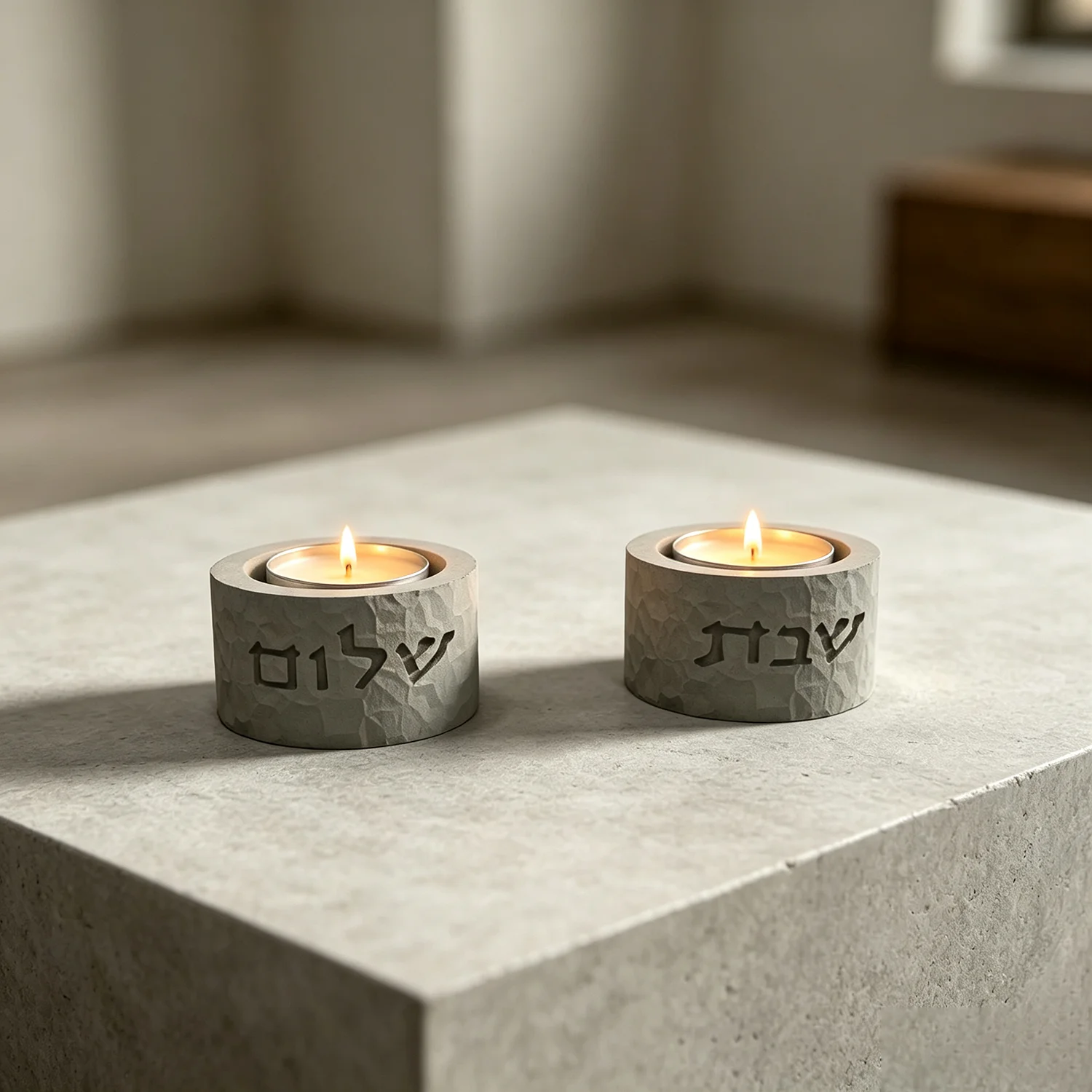 Silicone Mold For Shabbat Shalom Tealight Holders, Judaica Hebrew Engraved Candle Cup Mould, DIY Concrete Plaster Mold