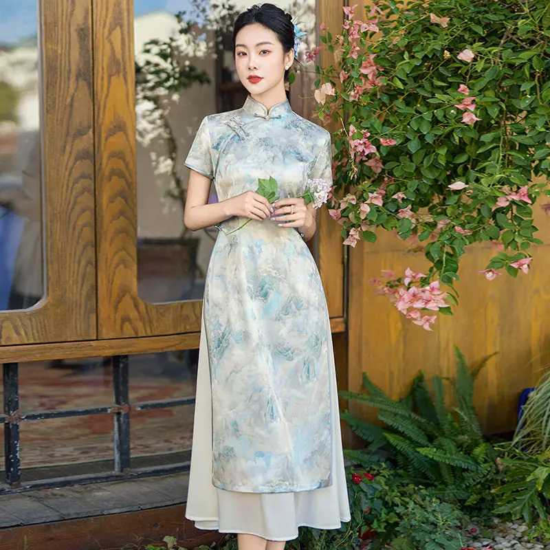 

Повседневное платье-ципао Aodai в китайском стиле, улучшенный молодежный фасон, новинка 2026 года, женское весенне-летнее платье