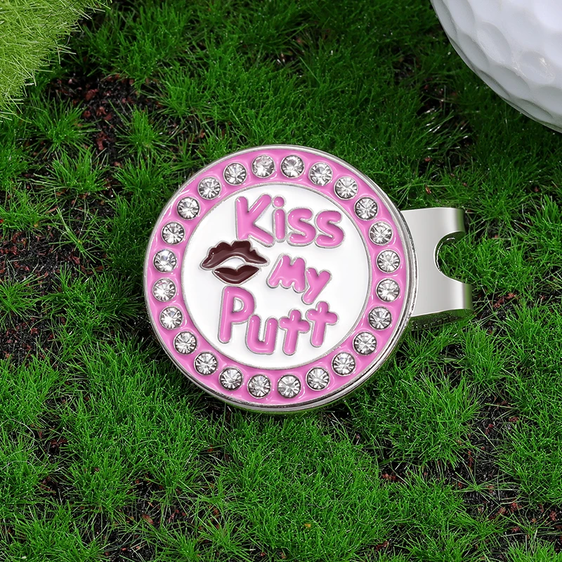 Pink Kiss My Putt Magnetic Hat Clip Golf Ball Marker Hat Enamel Clip Jewelry Baseball Cap Metal Clips Golf Training Aids Gift