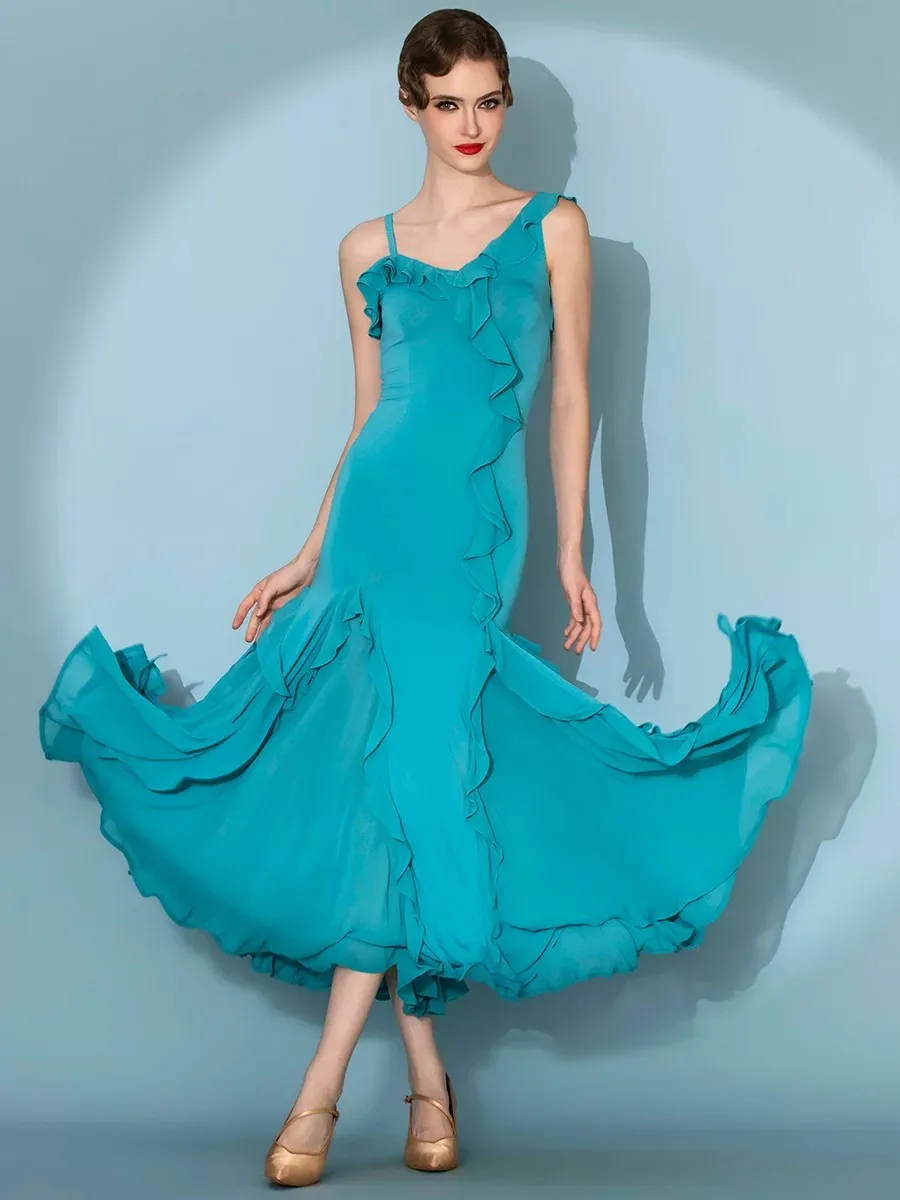 New Elegant Ballroom Dance Dress Standard Sleeveless Linen Cotton Women Waltz Competition Dress Modern Dancewear Clothes