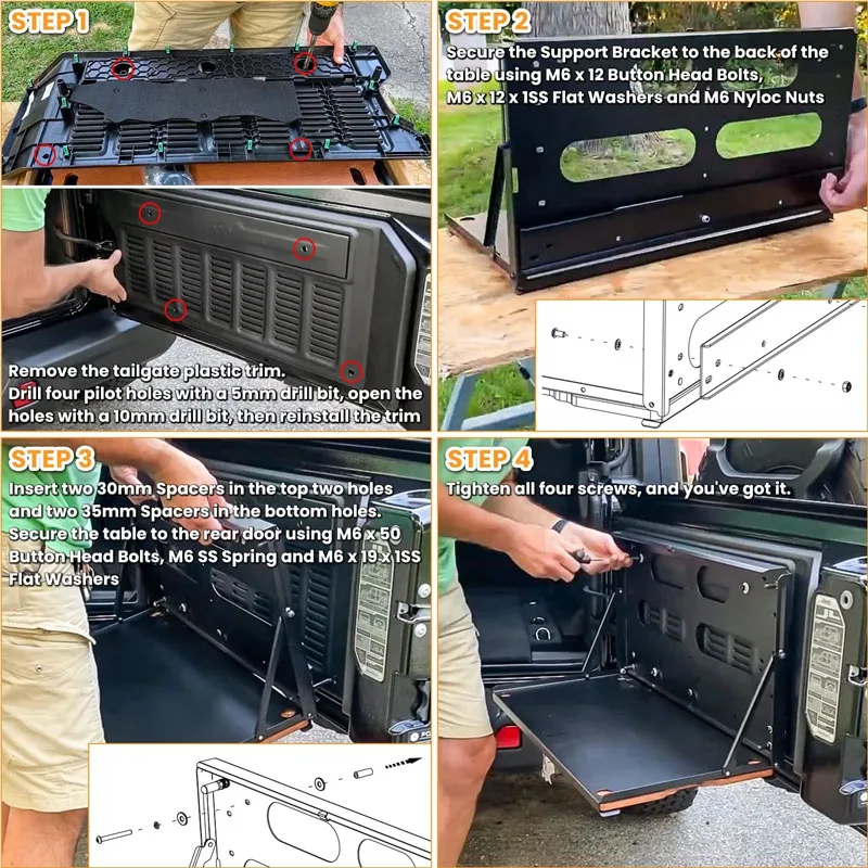 Drop Down Tailgate Table Cargo Storage Rack Shelf Foldable Cargo Shelf Storage for Jeep Wrangler JK JKU JL JLU 2007-2022