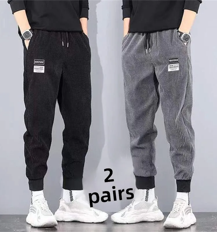 

Men's Casual Fce Lined Corduroy Sports Pants Loose Fit Autumn Winter Warm Trendy Vintage Cuffed Long Trousers