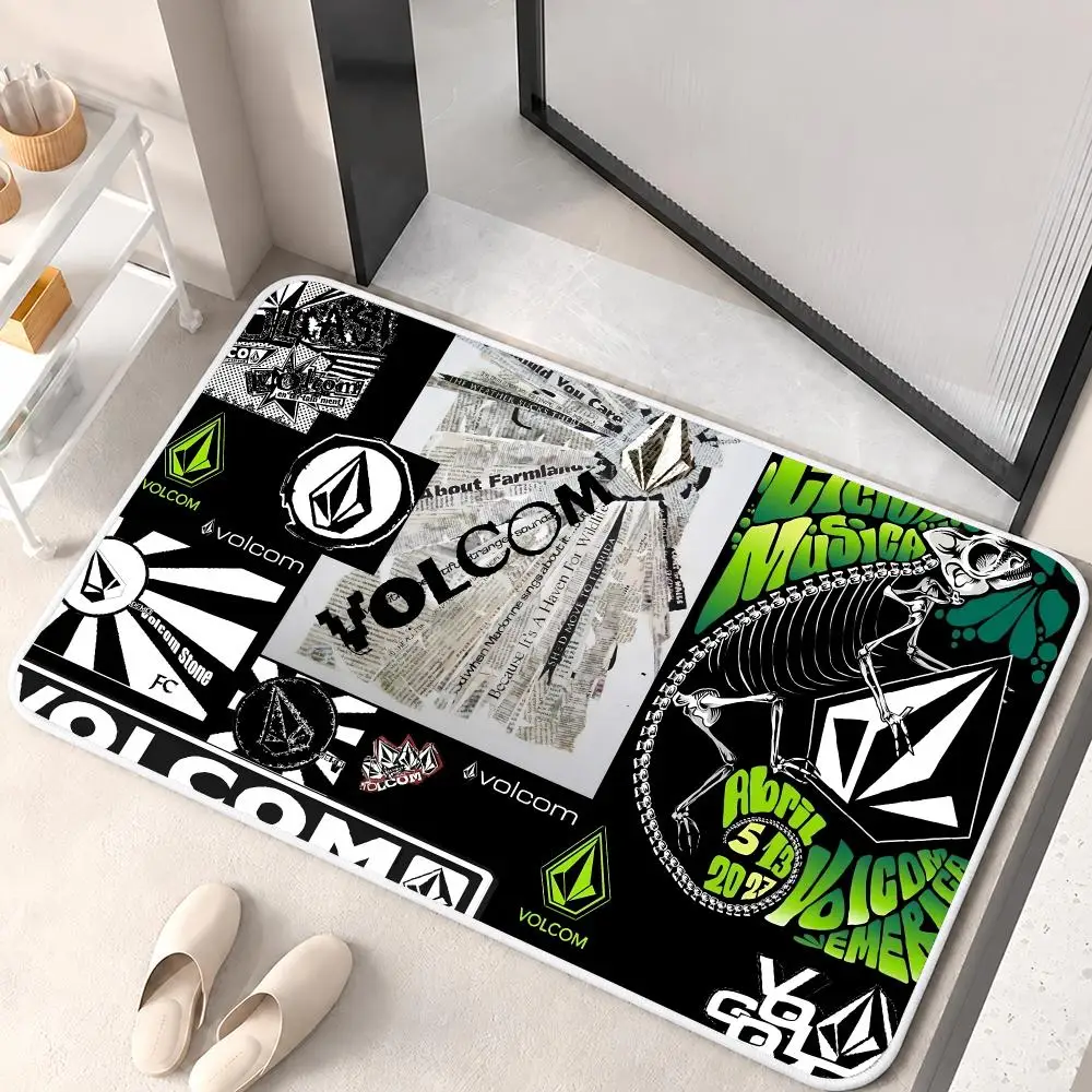 V-Volcom Fashion Logo Floor Mat Flannel Rug Soft Non Slip Washable Door Mat For Bathroom Bedroom Kitchen Home Decor