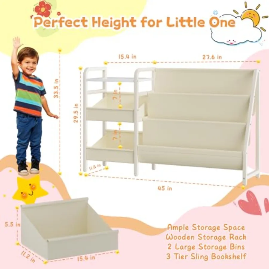 B4 Bookshelf and Toy Storage Book Shelf for Rooms Toddler Bookshelf for 3Tier Sling Baby Bookshelves Montessori Baby Bookcase f