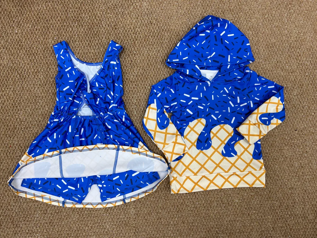 

Z823-18 BT1275+GSD2751 Wholesale Summer matching girl dresses baby boy clothes hooded long sleeve top Boutique kids clothes boys