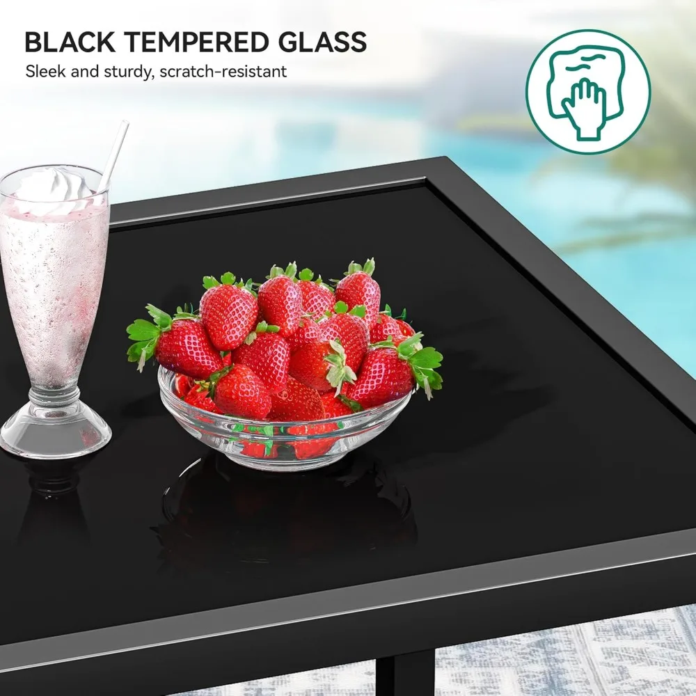 طقم بيسترو كرسي هزاز خارجي مكون من 3 قطع من YITAHOME، طقم كرسي هزاز للفناء مع طاولة قهوة زجاجية ونحيفة #6