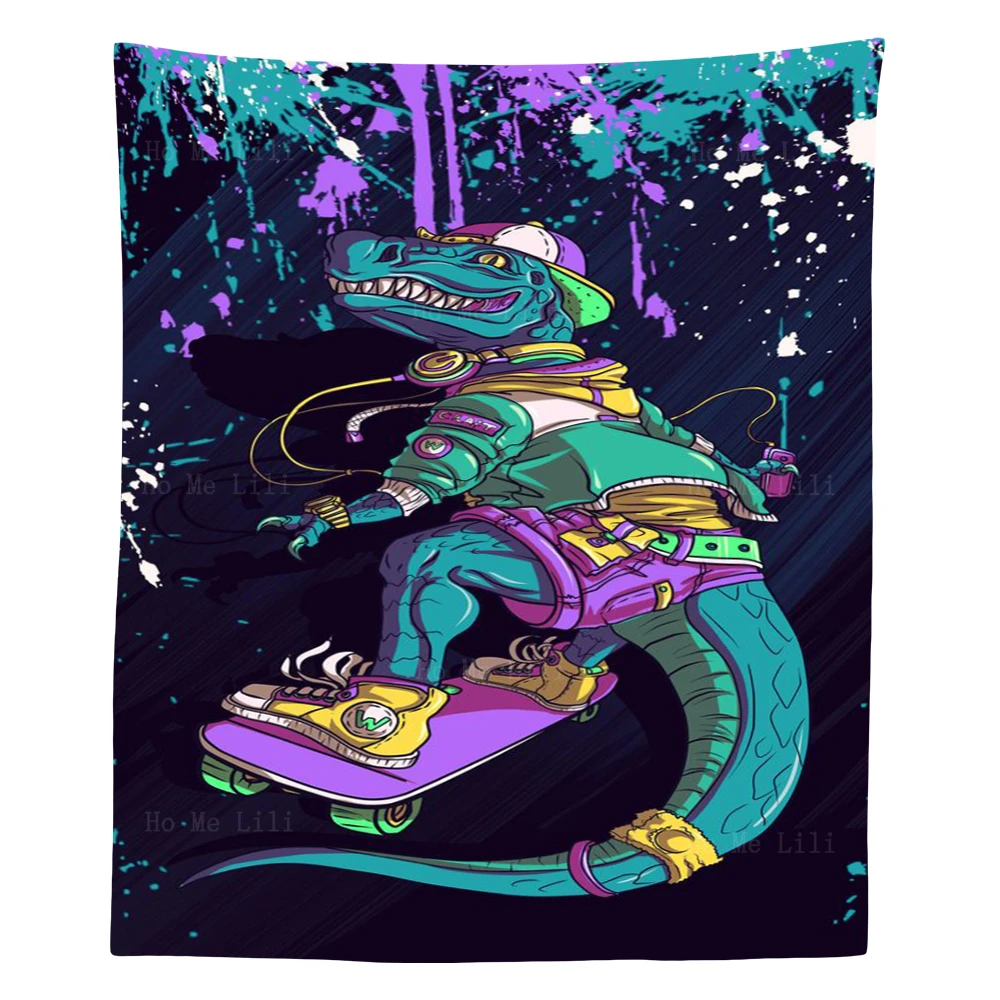 Scrawl Art Funny Cool Crocodile Skateboard Skater Hip-hop Style Poster Tapestry By Ho Me Lili For Indie Room Wall Decor