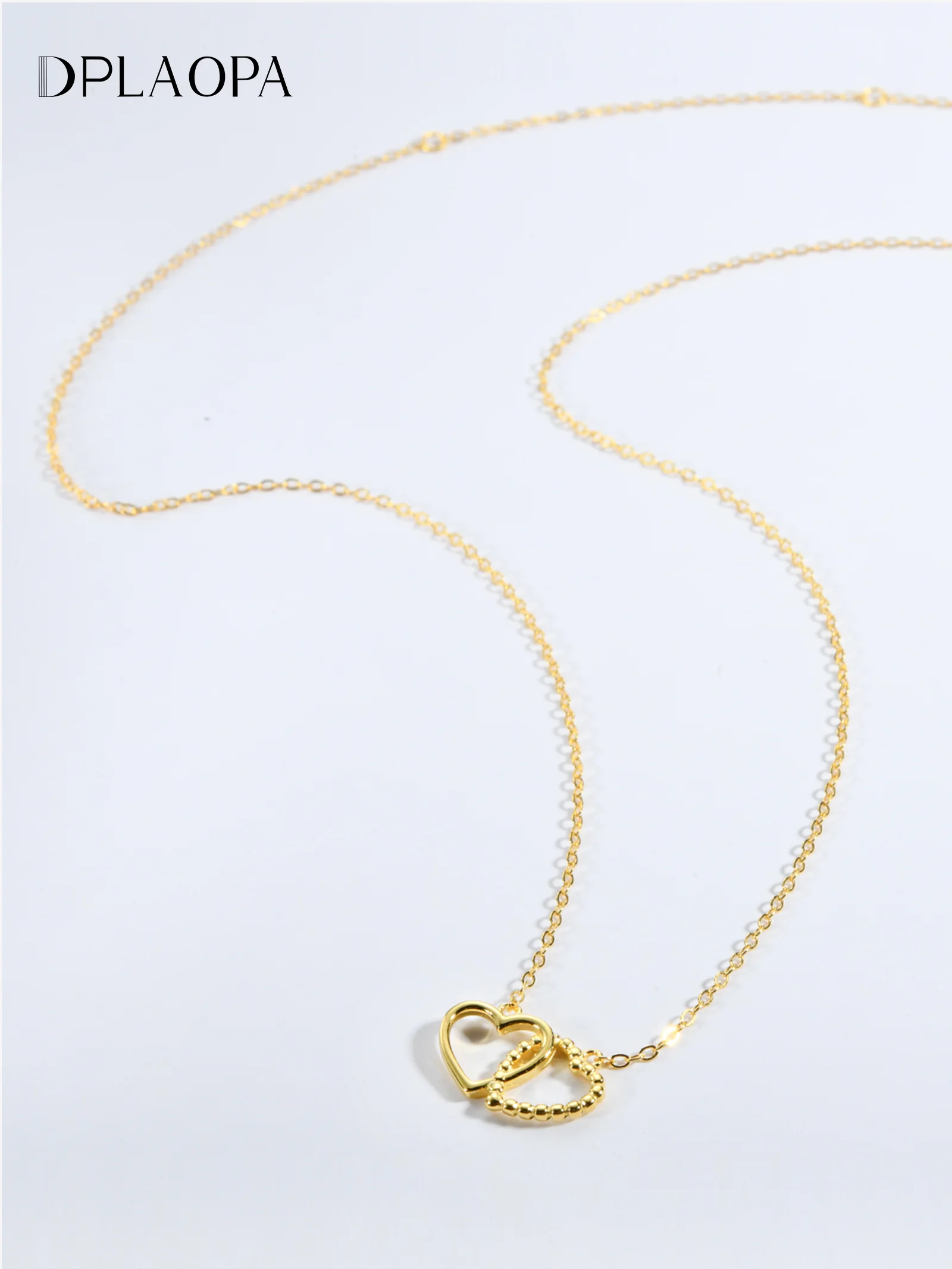 DPLAOPA 925 ayar gümüş altın çift aşk kalp kolye uzun zincir kolye kadınlar lüks güzel takı 2024 bahar