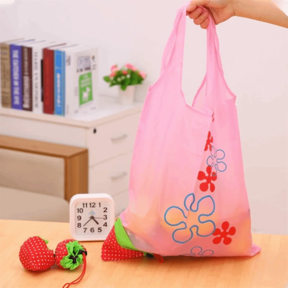 5pcs Large Capacity Foldable Strawberry Shopping Bags Random Color Eco-friendly Supermarket Tote Bags Nylon Grocery Bag Grocery