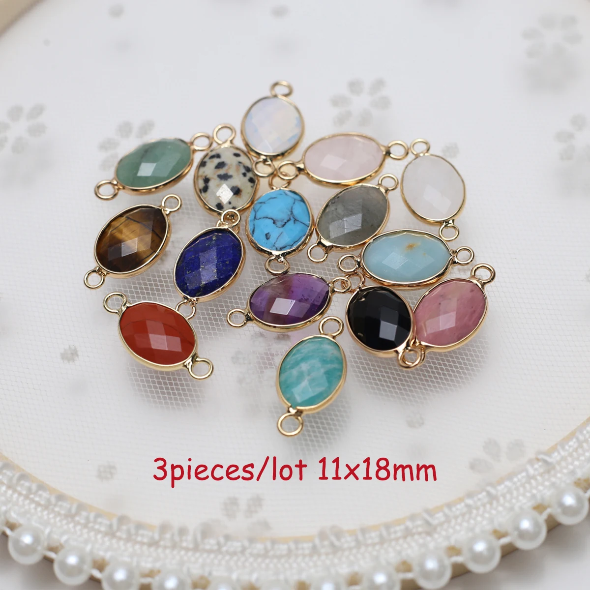 

3pieces/lot Natural Stone Connectors Faceted Crystal Charms for DIY Women Men Bracelets Necklace Jewelry Making Accessories