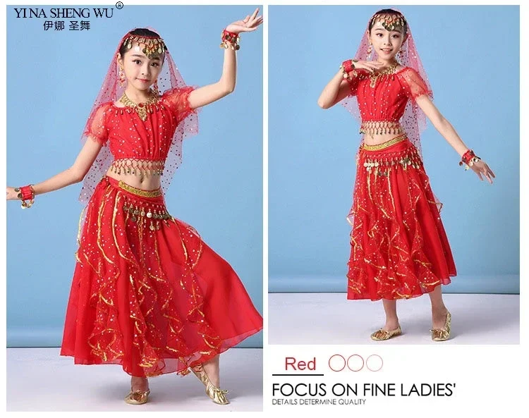 Indisches orientalisches ägyptisches Bauchtanz-Kostümset für Mädchen, 6 Farben, Bühnenoutfit für Kinder, Bauchtanzkleidung – Detail 8