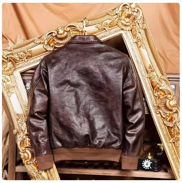 LNY SHop Top.Plus Bomber A-2 style genuine leather jacket.Mens luxury 1.6mm thick calf coat.Vintage casual heavy cloth