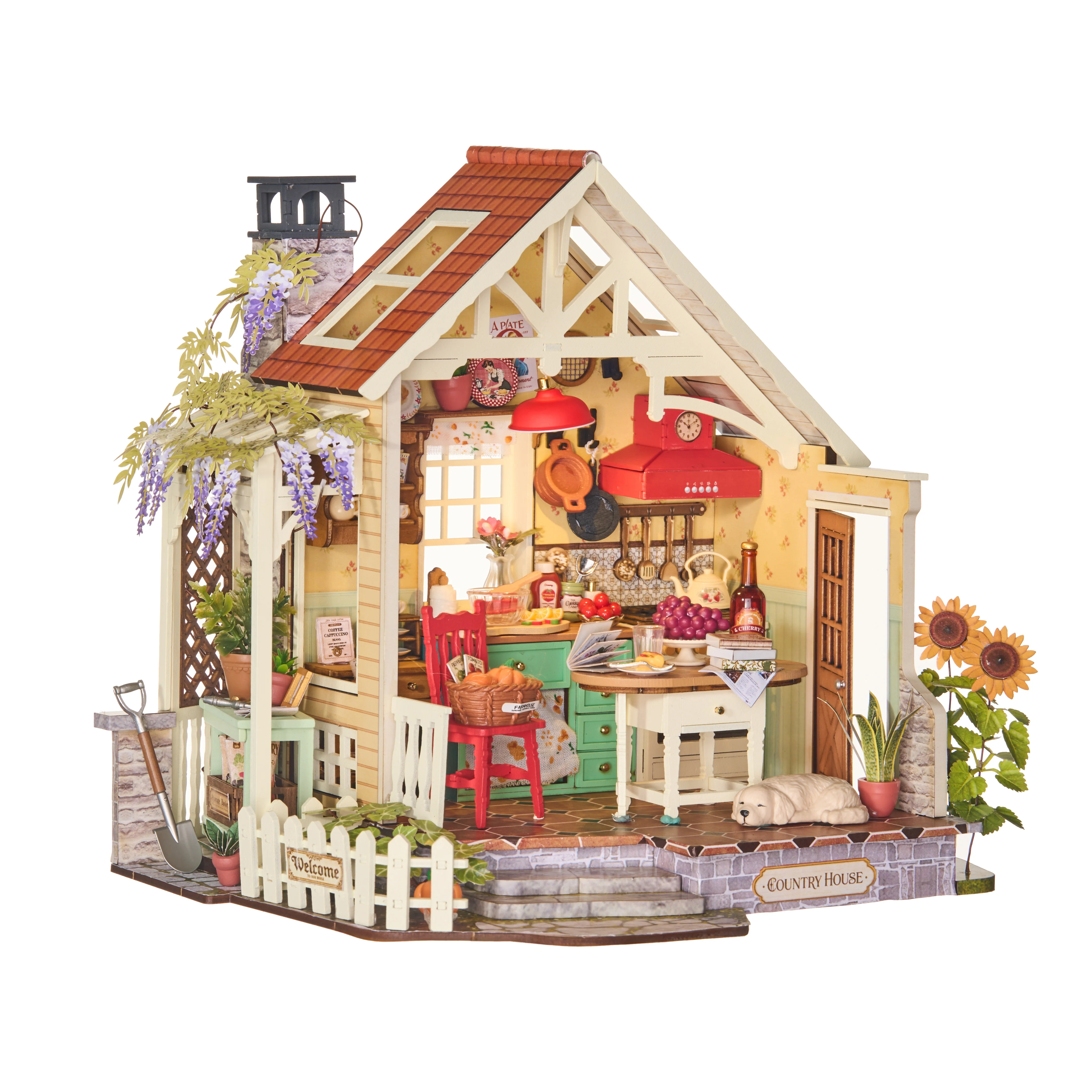 Casa de Muñecas en Miniatura Robotime Sunlit Farmhouse Kitchen, Rompecabezas 3D de Madera, Diorama, Manualidades, Decoración del Hogar, Excelente Regalo de Cumpleaños para Niñas