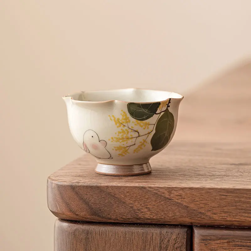 

Grass And Ash Hand-Painted Moon Rabbit Flower Bud Cup, Tea Cup, Ceramic Kung Fu Tea Set, Tea Cup