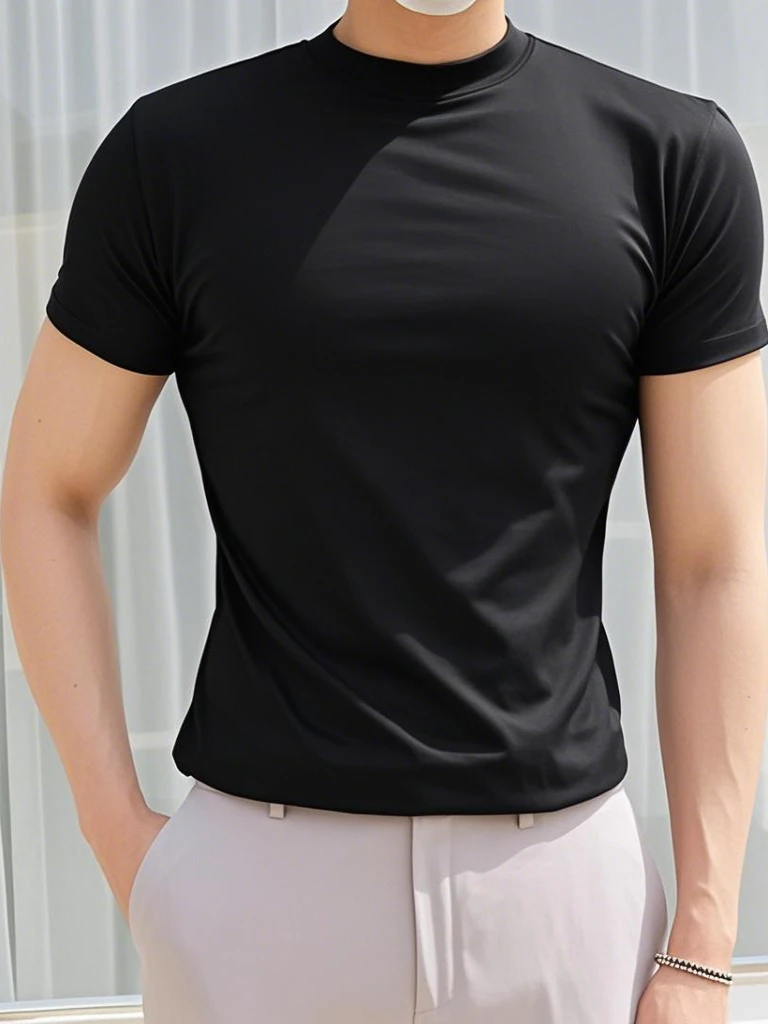 

Summer Slim Fit Men's ort Sve T-irt round Ne Fitn Sle Korean Faion Youth Trend Tight Body irt Dongdaemun