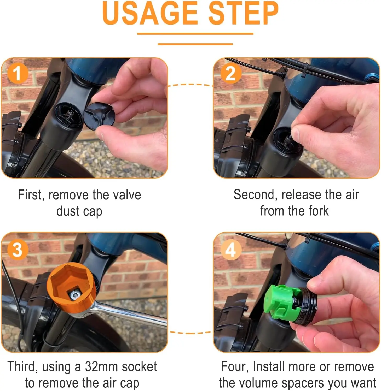 Strumento presa topcap forcella bici da 32 mm compatibile per forcella Fox serie di 36,38,40 da utilizzare per azionamento a cricchetto da 3/8\