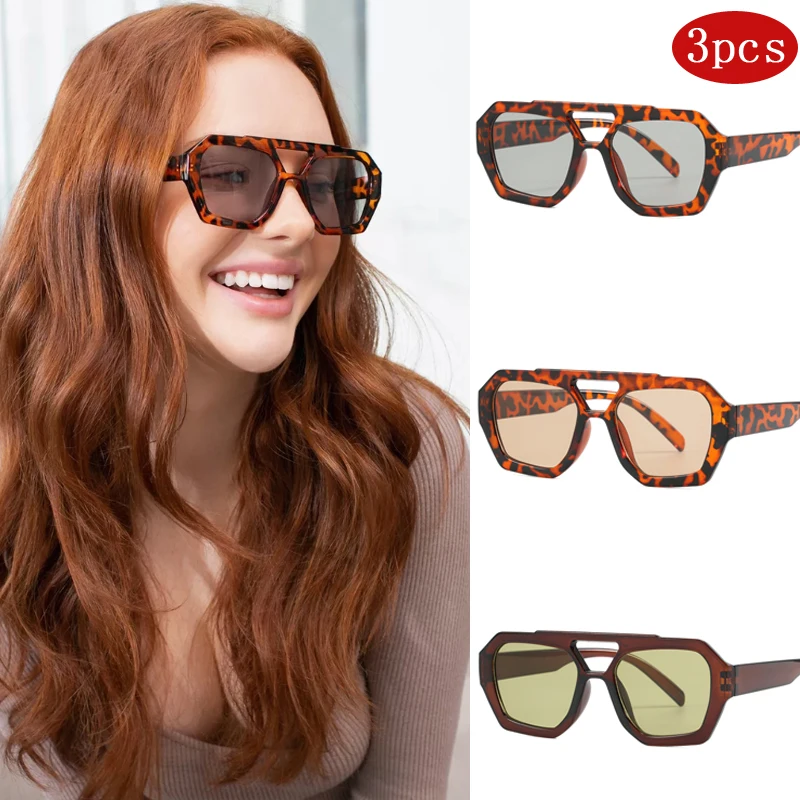 3 stücke Frauen Doppel Strahl Unregelmäßige Sonnenbrille Einfache Mode Leopard Muster Design Gläser Hohe Qualität Outdoor Sonnenschutz Gläser