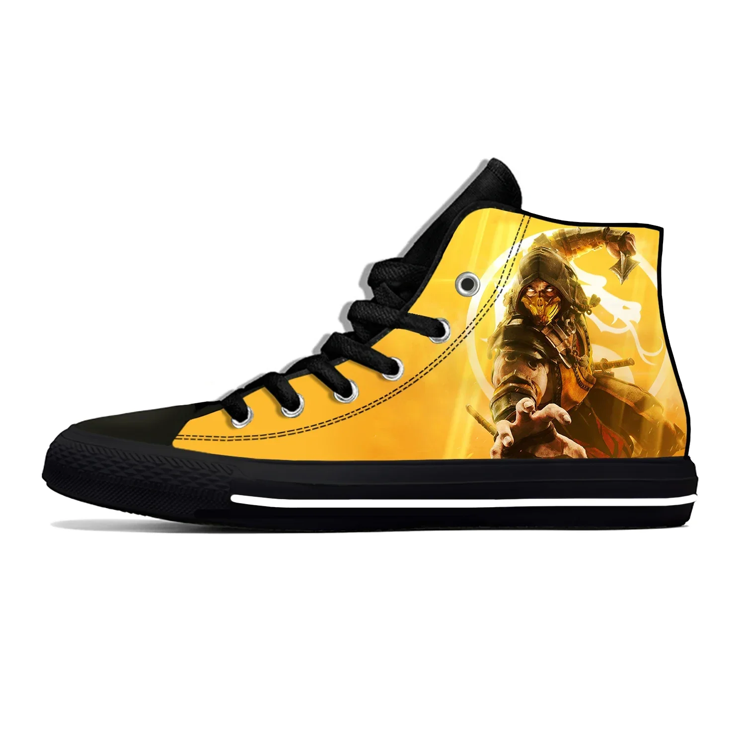 Hot Mortal Kombat Game Scorpion Fashion Classic Casual Shoes High Top Lightweight Breathable Men Women Sneakers Cool Board Shoes