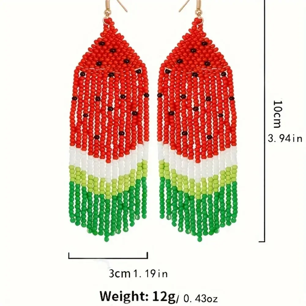 Bohemian Style Beaded Tassel Earrings Handmade Colorful Dangle Drop Earrings Watermelon Fruit Cute Tiny Beads Jewelry Vacation