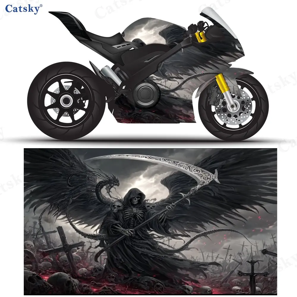 

Terror Cemetery Death Reaper Motorcycle Sticker, Detachable Sticker, Universal For Motorcycles, Durable And Scratch Resistant PV