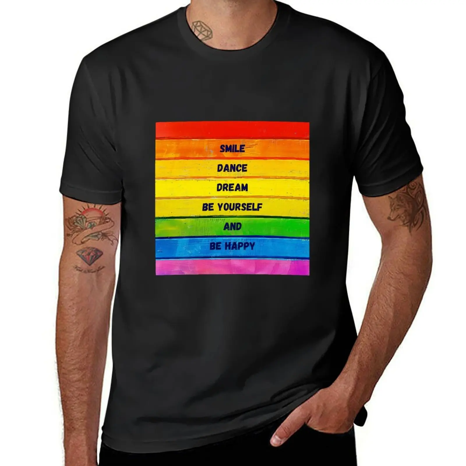 

Smile, be yourself, be happy, colorful wood T-Shirt Aesthetic clothing customs cute clothes boys whites Men's t shirts