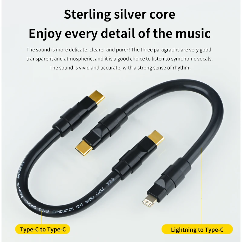 Xangsane sterling silver audio cable OTG decoding cable lighting to typec to typecUSB decoding mobile phone amp sound card cable