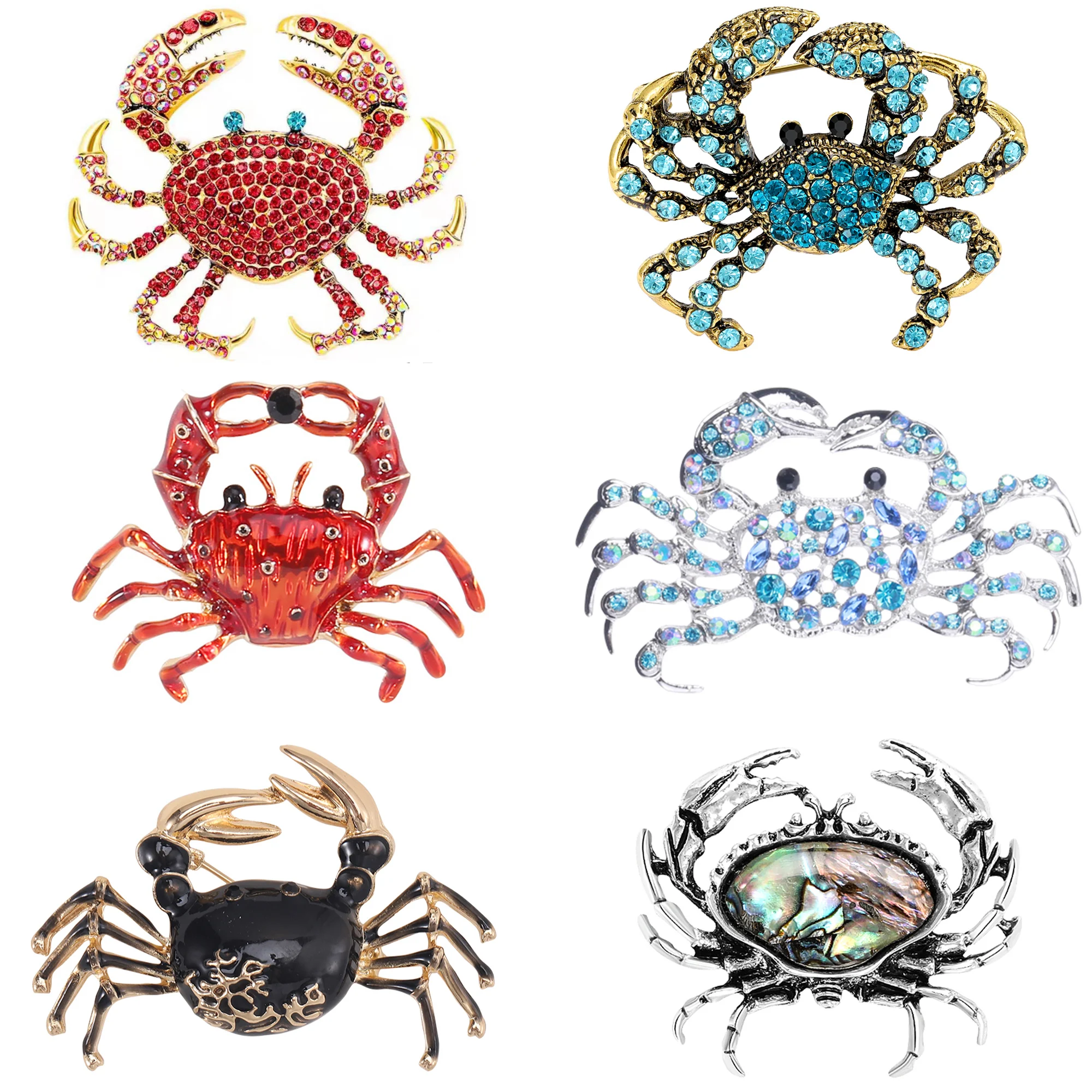 Rhinestone Crab Brooches for Women Unisex Sea Animal Holiday Banquet Party Backpack Gifts Jewelry Accessories