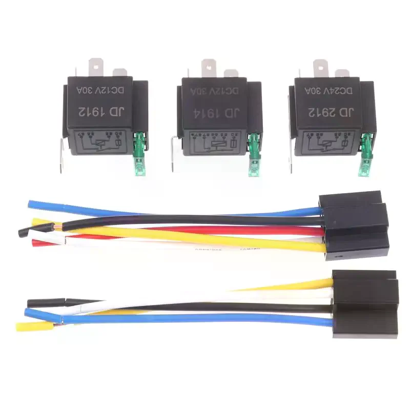 1Pcs 4/5 Pin SPST Fuse Relay For Car Truck Waterproof 12V 24V 30A Fuse Relay Switch With 14AWG 16 AWG Wire