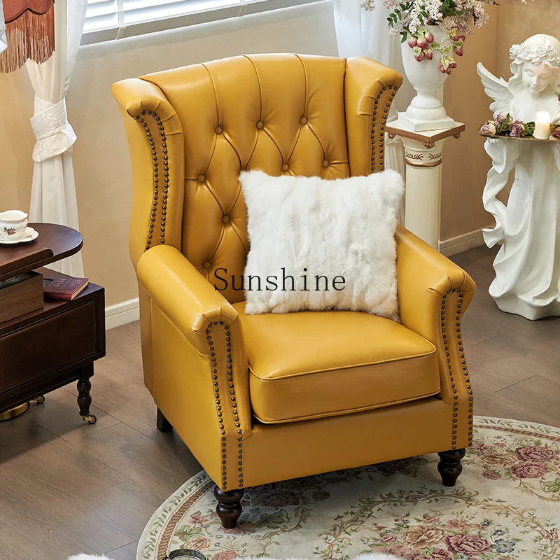 American yellow cowhide living room single leisure chair bedroom high back sofa