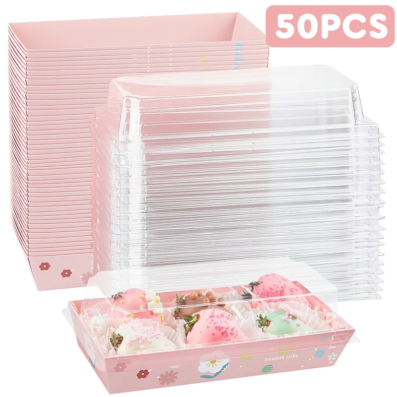 

50pcs Cake Dessert Donut Box with Clear Lids Cookie Bakery Sandwich Packing Box Wedding Birthday Party Christmas Home Supply