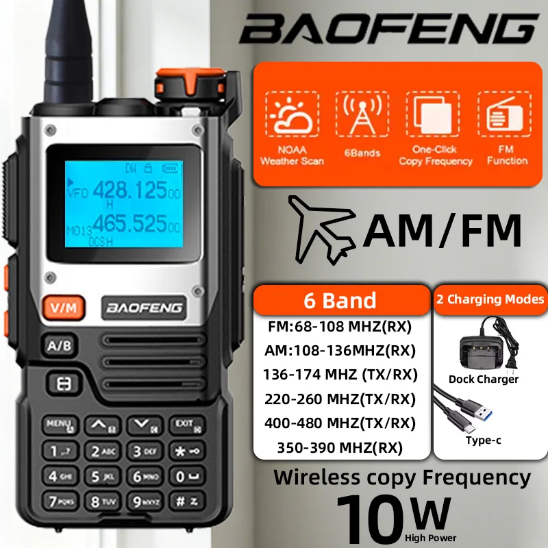 Baofeng UV-K61 Walkie Talkie Multi Band Wireless Copy Frequency 999CH Type-C AM DTMF NOAA UV-5R UV 5RH K6 K5(8) Ham Radio