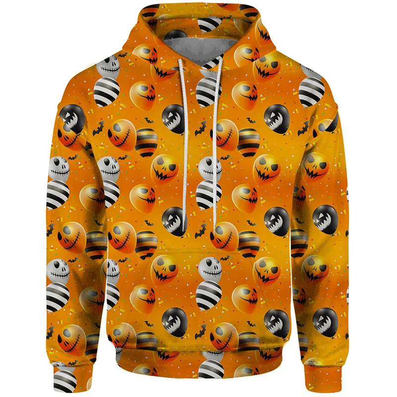 

3D Printed Halloween Hoodies For Men Pumpkin Balloon Graphic Pullovers Casual Long Sleeves Hooded Sweatshirts Loose Streetwear