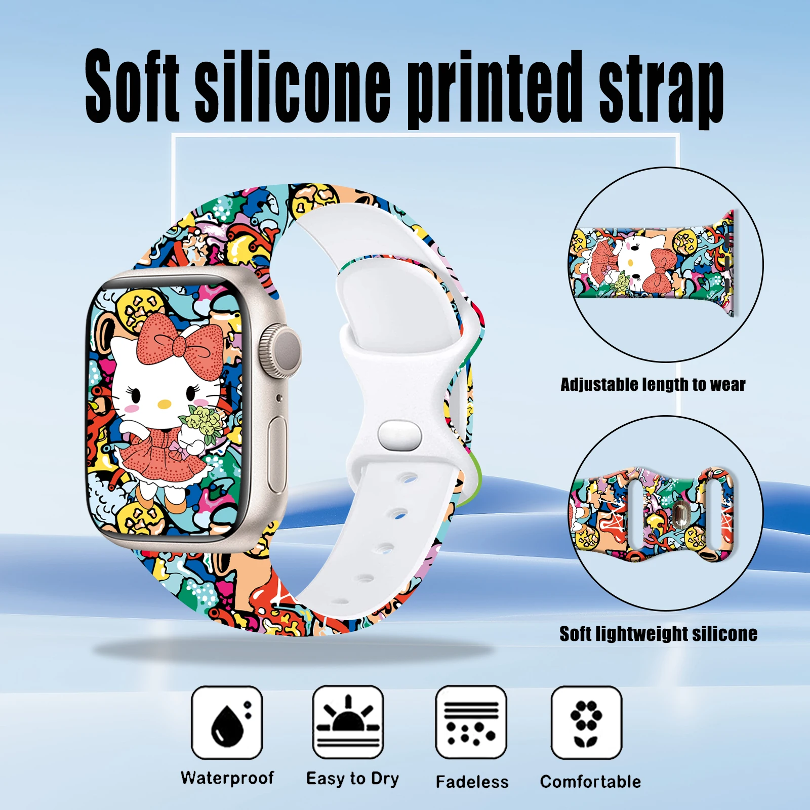 Sanrio Hello Kitty Strap for Apple Watch 10 9 8 7 SE Silicone Band Replaceable Bracelet for iWatch 46mm 45mm 44mm 42mm Watchband