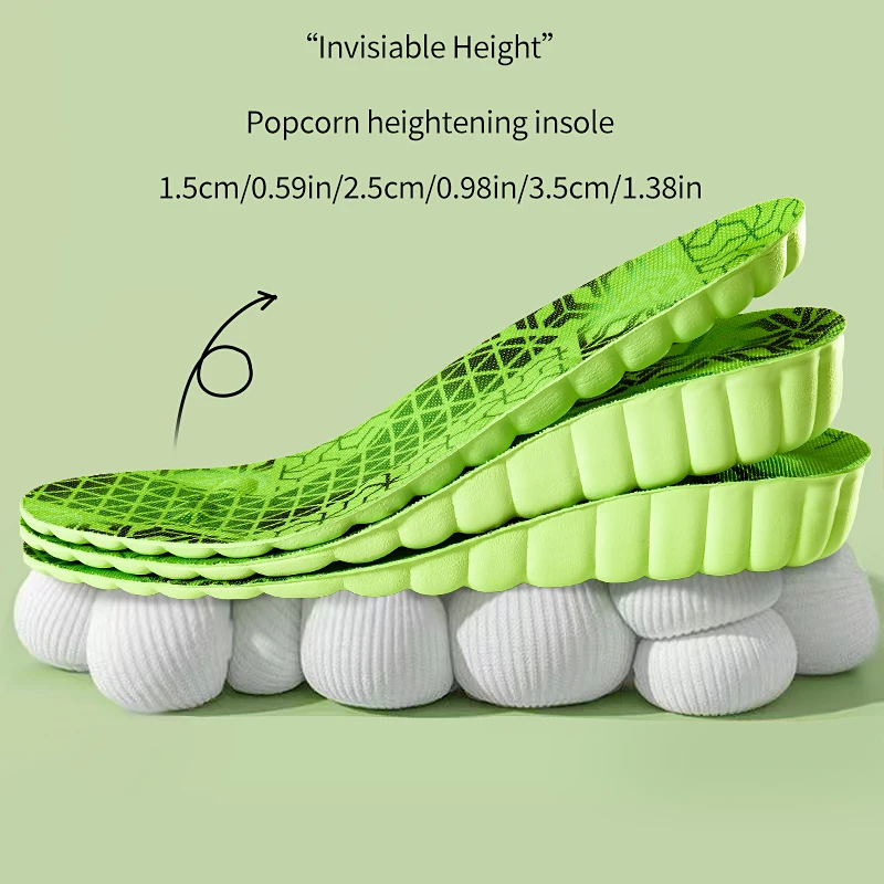 1 Pair NEW Height Increase Insoles High Elasticity Shock Absorbing Shoe Sole Soft Comfortable Sports Insoles