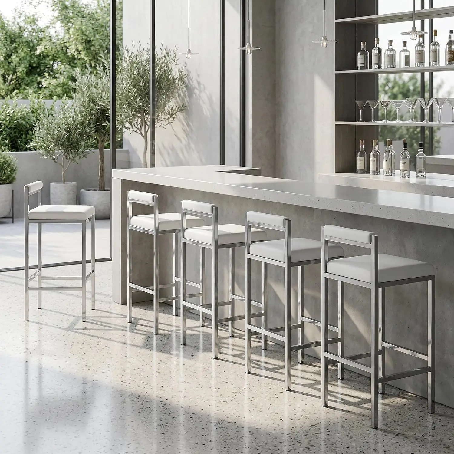 Bar Stools Set of 2, 30 Inch Modern Counter Height Bar Stools with Back, Industrial Barstools Faux Leather Upholstered, Custom view 3