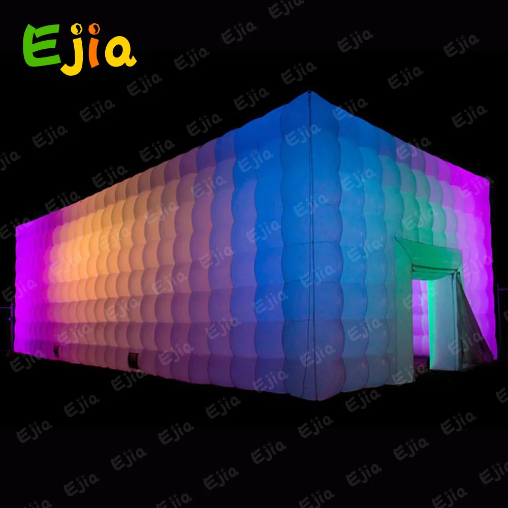 Large White Inflatable Square Tent Sport Marquee With Colorful Lights ,Inflatable Cubic Structure Building Tent For Event Party