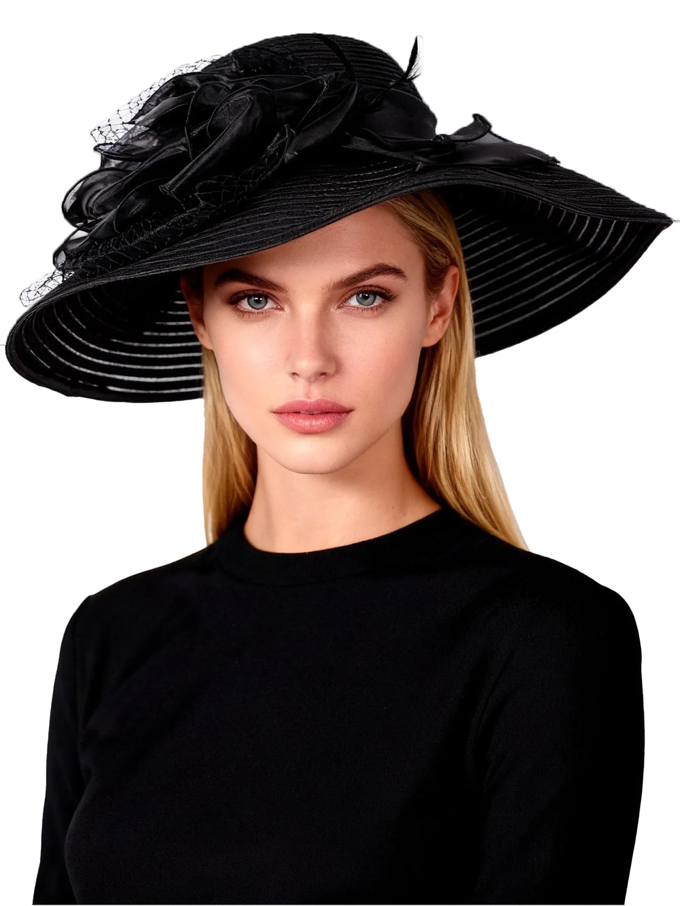 FS białe eleganckie panna młoda kapelusze słomkowe kościelne dla kobiet damskie kwiaty duże kapelusz plaża słońce Kentucky Derby kapelusz Fedora