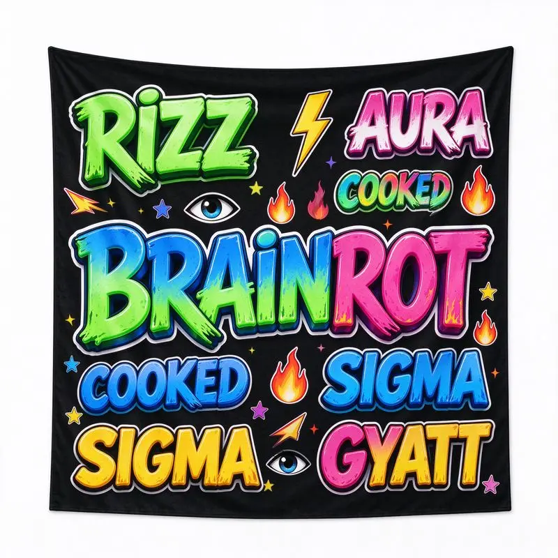 VIKAMA Black Graffiti Wall Hanging Tapestry, Street Urban Art Aesthetic with Lightning Flame Eye Star for Gaming Room
