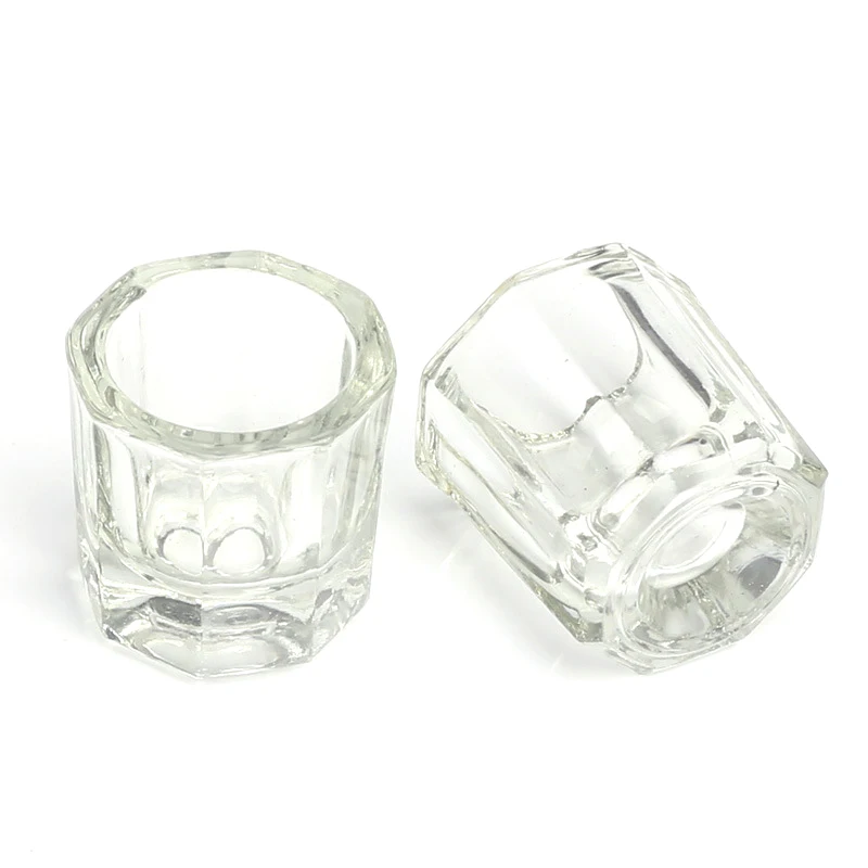 Vidro de cristal para misturar pó acrílico líquido copo de unhas dappen prato tampa tigela suporte de copo equipamentos ferramentas de unhas 1pc