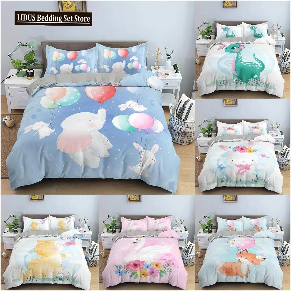 

2/3Pcs Cartoon Animal Quilt Cover Bedding Set Children Bedroom Duvet Cover Set Luxury King Queen Twin Bedclothes Home Decor