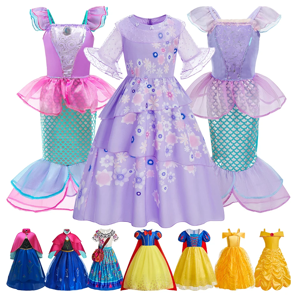 

Платья принцессы Эльзы для девочек, одежда для косплея русалки, Белоснежное платье Belle, бальное платье для рождественской вечеринки, детские костюмы на Хэллоуин